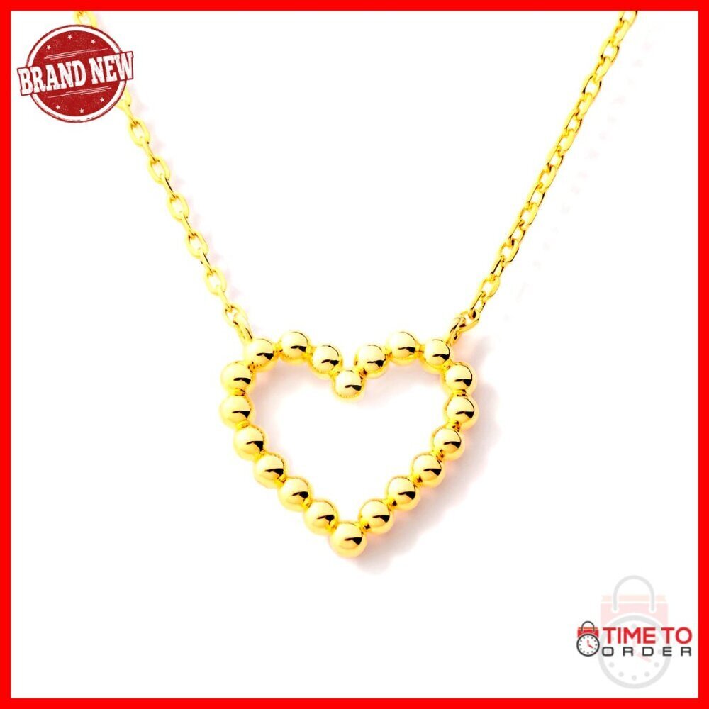 Gold Plated Heart Pendant Necklace, Sterling Silver, Adjustable Chain